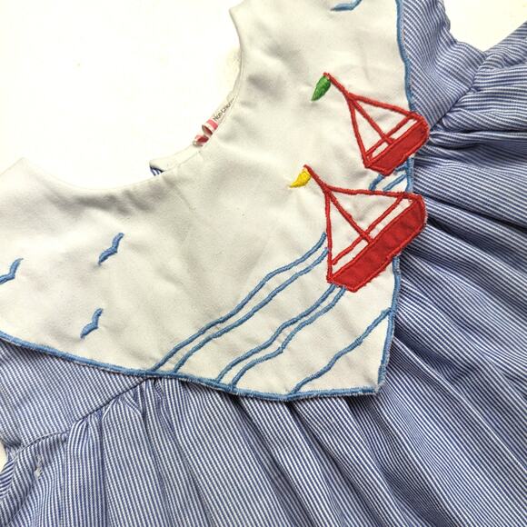 Vintage Swing Top Girls Size 18m Blue Sailboat Sleeveless - Picture 2 of 4